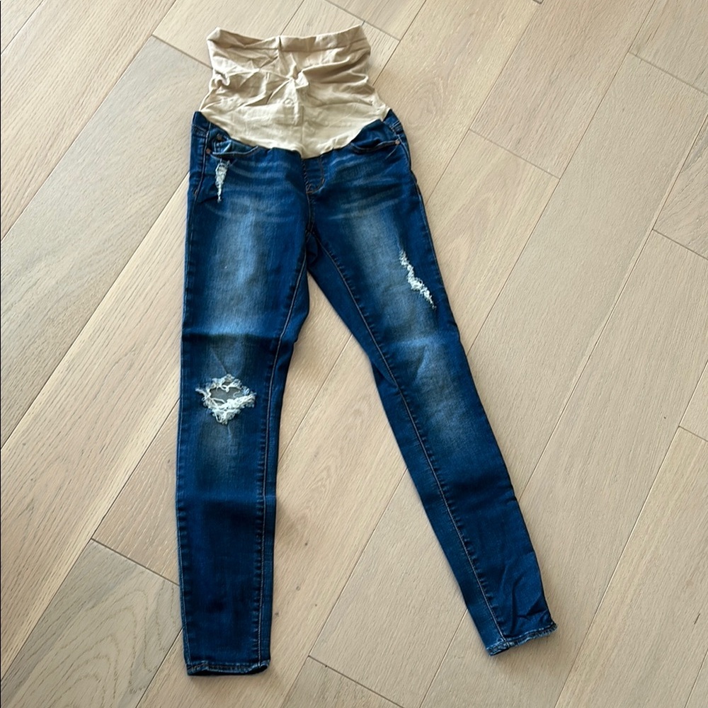 Stylish Blue Distressed Maternity Jeans
